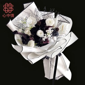 Fashionable waterproof flower packaging paper black and white aristocratic